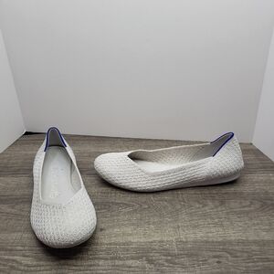 Rothys Womens Flat Ballet Shoe Size 8 Salt Honeycomb White Knit Travel Slip On